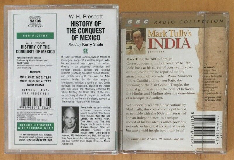 AUDIOBOOKS X 2 MARK TULLY’S INDIA WH PRESCOTT HISTORY OF THE CONQUEST OF MEXICO