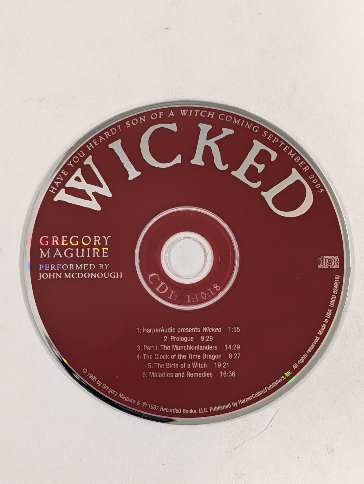Wicked | Audiobook CD | DISC 1 ONLY | Replacement Disc | By Gregory Maguire