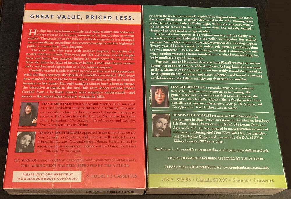 2 NEW Audio Books On Cassette By Tess Gerritsen: THE SINNER, THE SURGEON