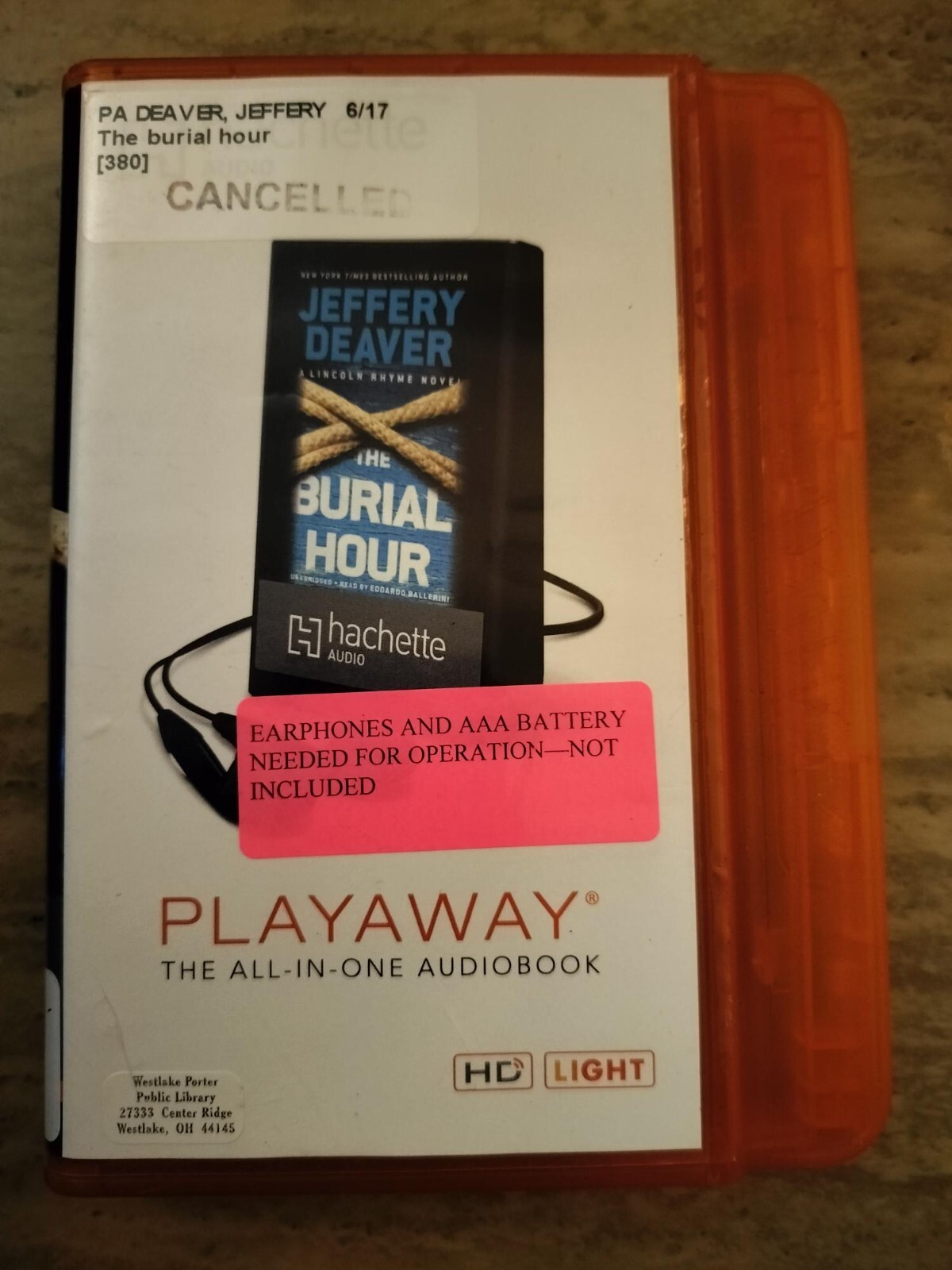 The Burial Hour Playaway Audiobook