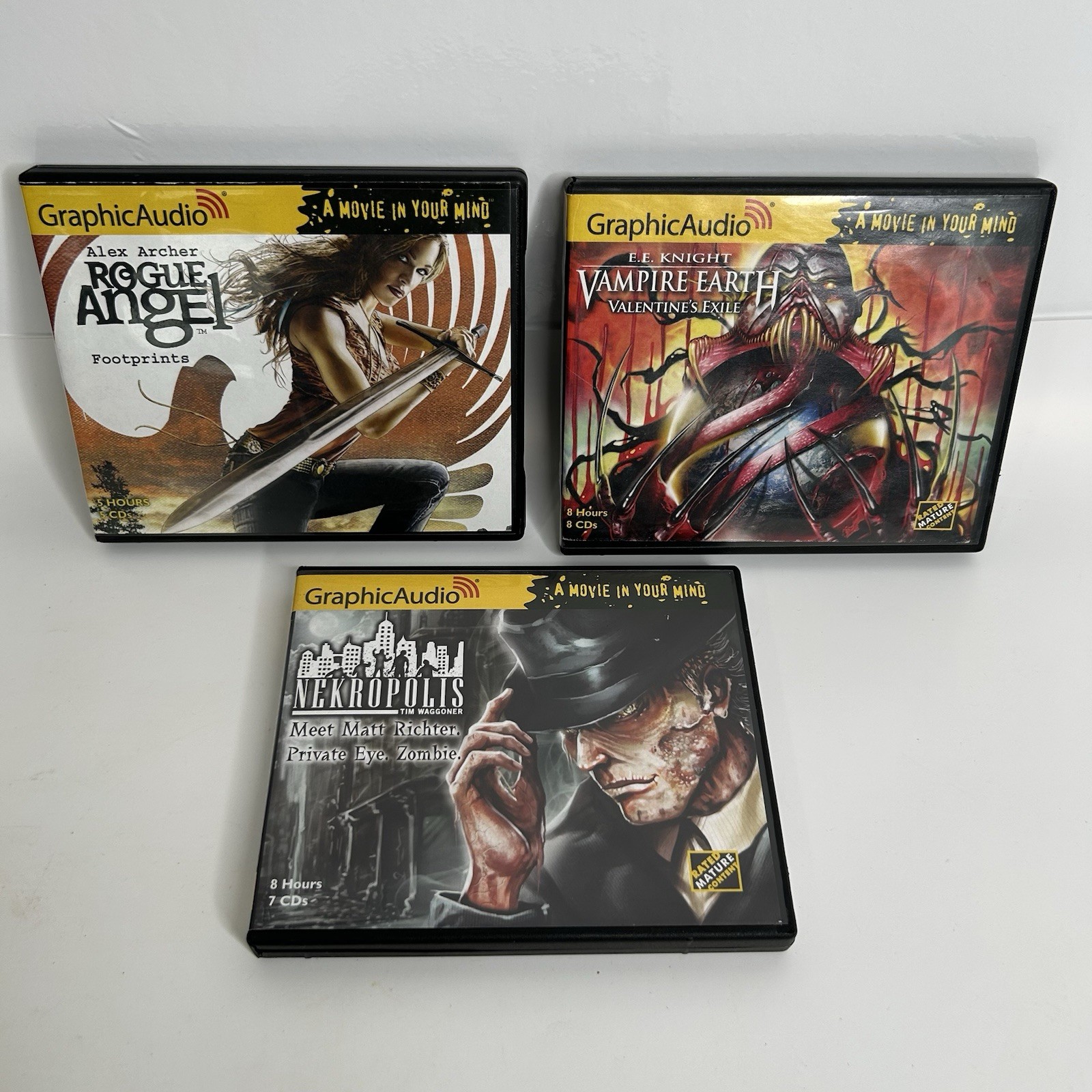 Graphic Audio Books Lot of 3 — Vampire Earth 5, Nekropolis 1, Rogue Angel 20