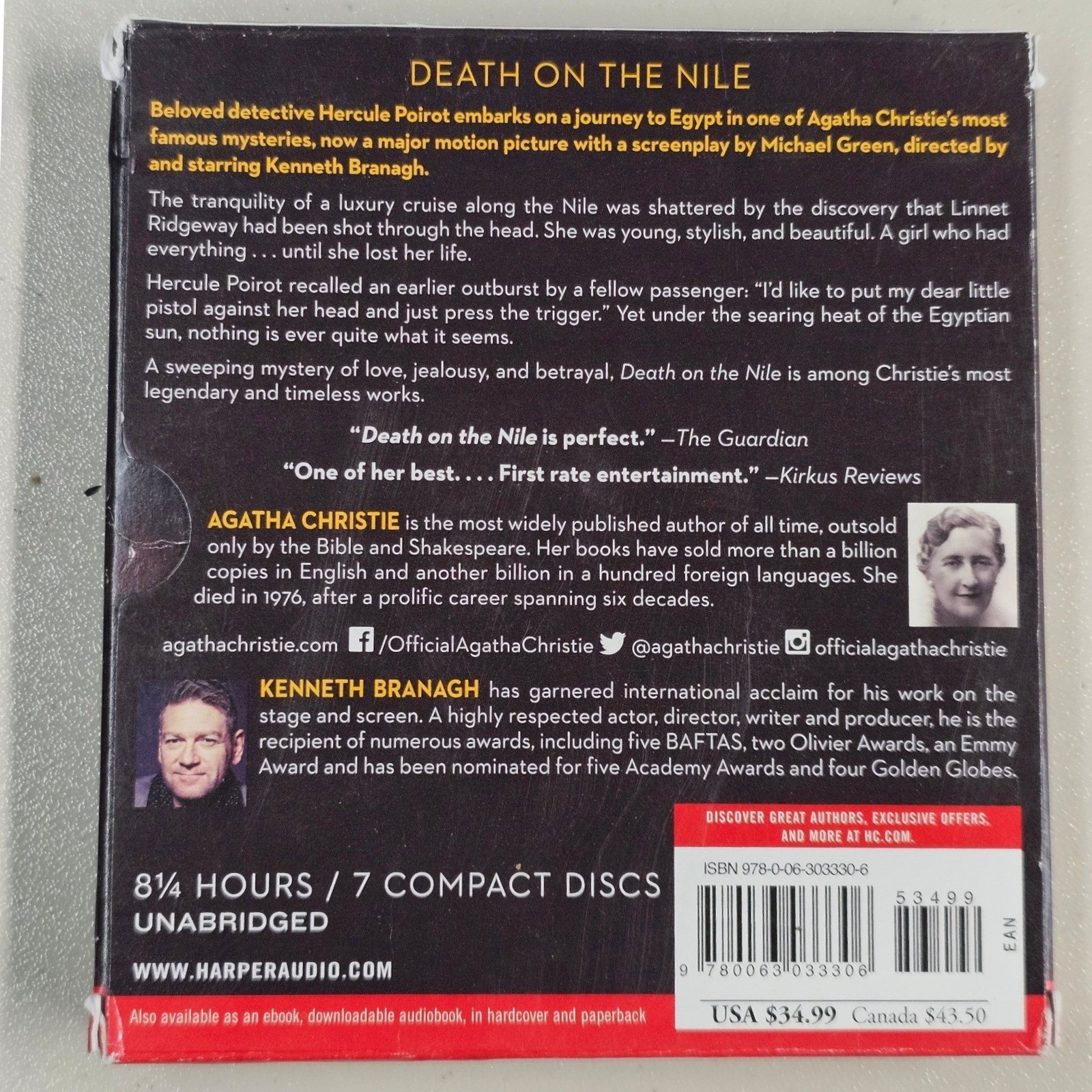 Death on the Nile Agatha Christie Audiobook 7 CD Set Kenneth Branagh Unabridged