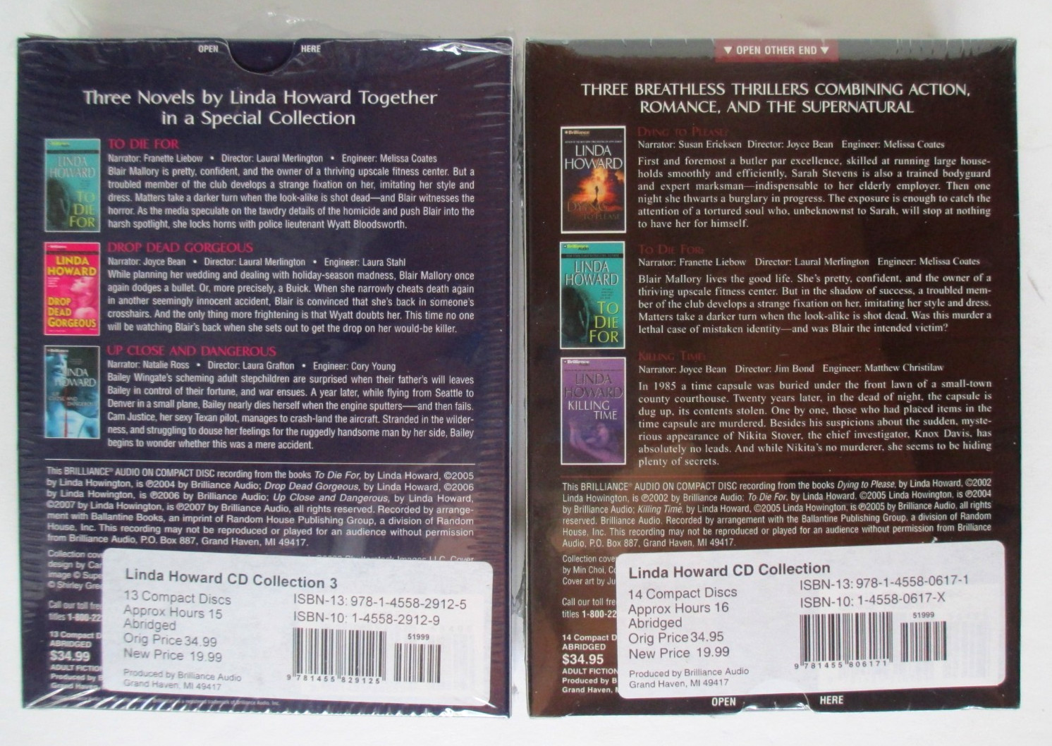 2 NEW Linda Howard CD Audiobook Collections 5 Books Cry No More To Die For +++