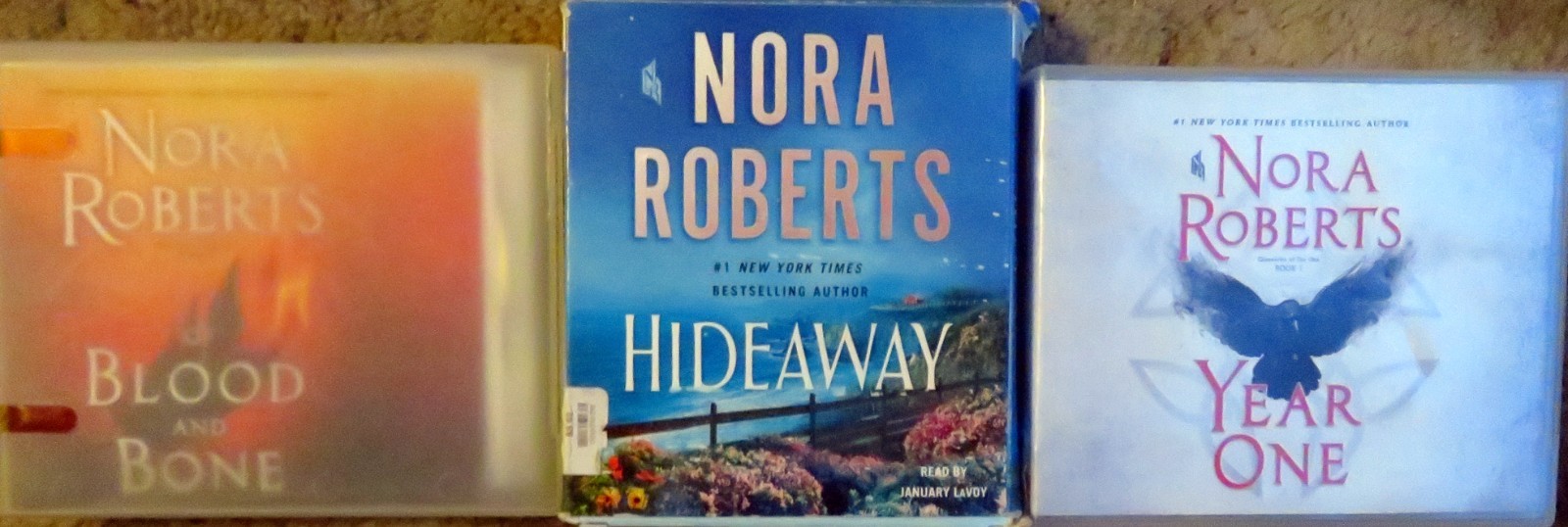 NORA ROBERTS — Three (3) Audiobook CD Titles — Year One, Hideaway, Blood Bone