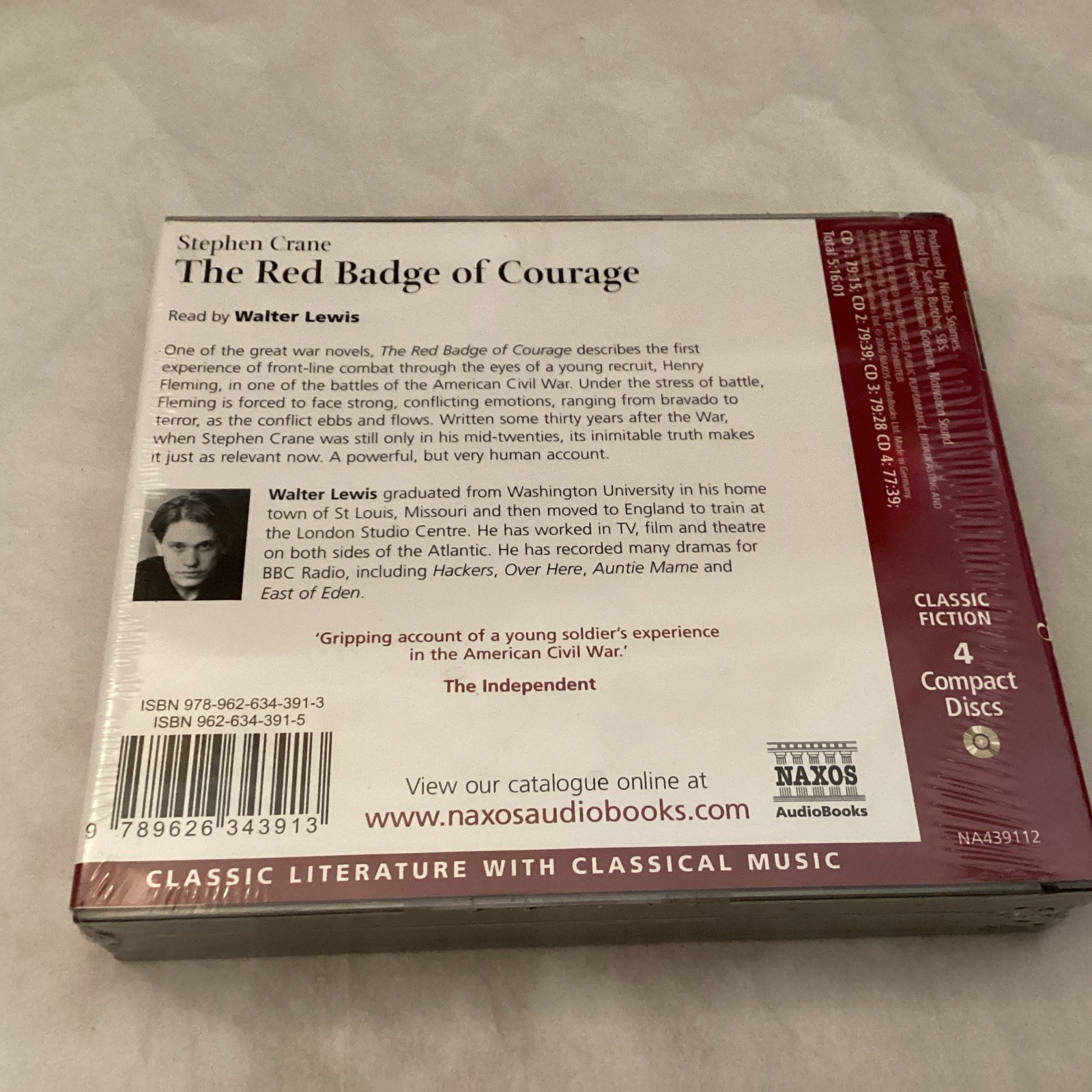The Red Badge of Courage by Stephen Crane (Audio CD, 2006, 4-Discs, Naxos) NEW