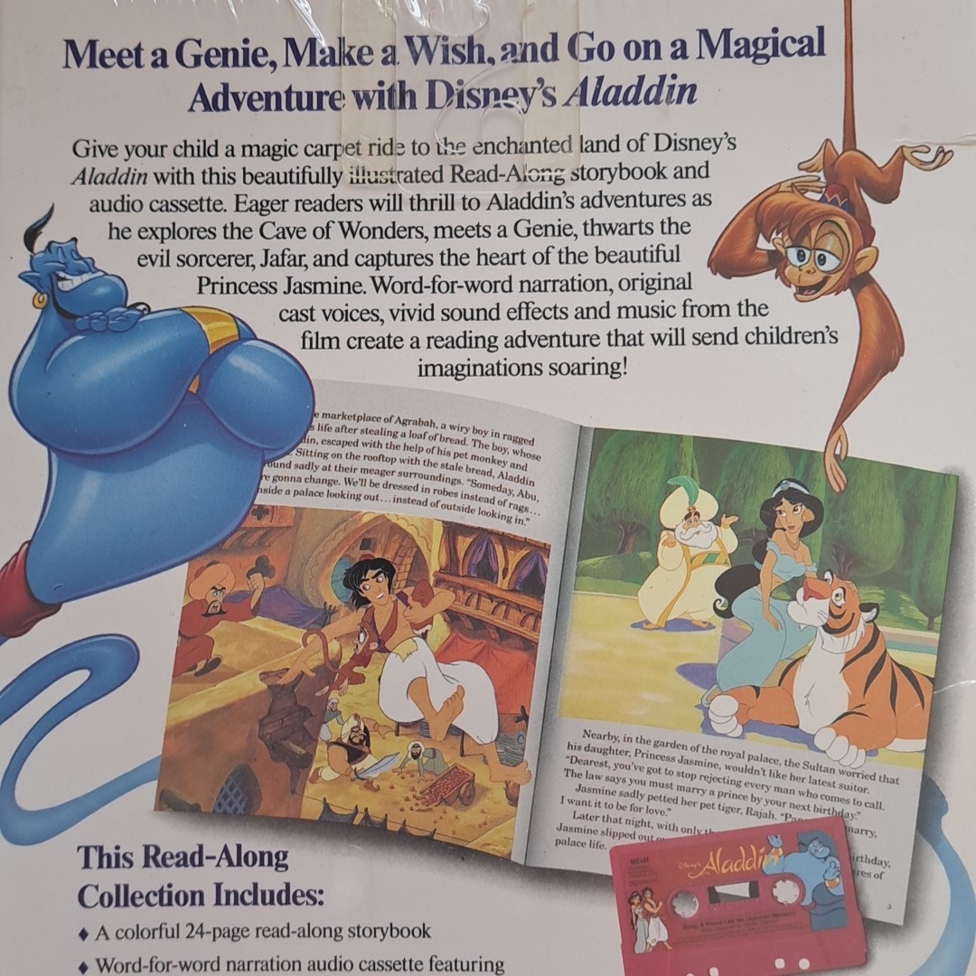 Disney Read Along 24 Page Book & Cassette Tape Aladdin Vintage NEW SEALED Watch