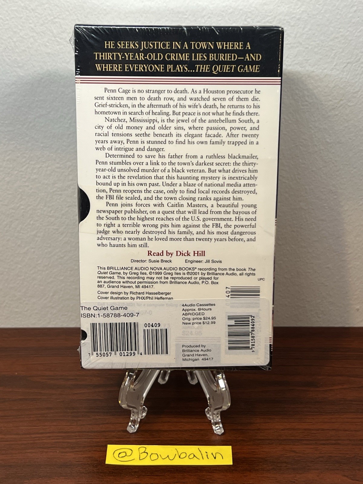 The Quiet Game by Greg Iles (Brilliance Audiobook Cassette Tape Set, 1999) New !
