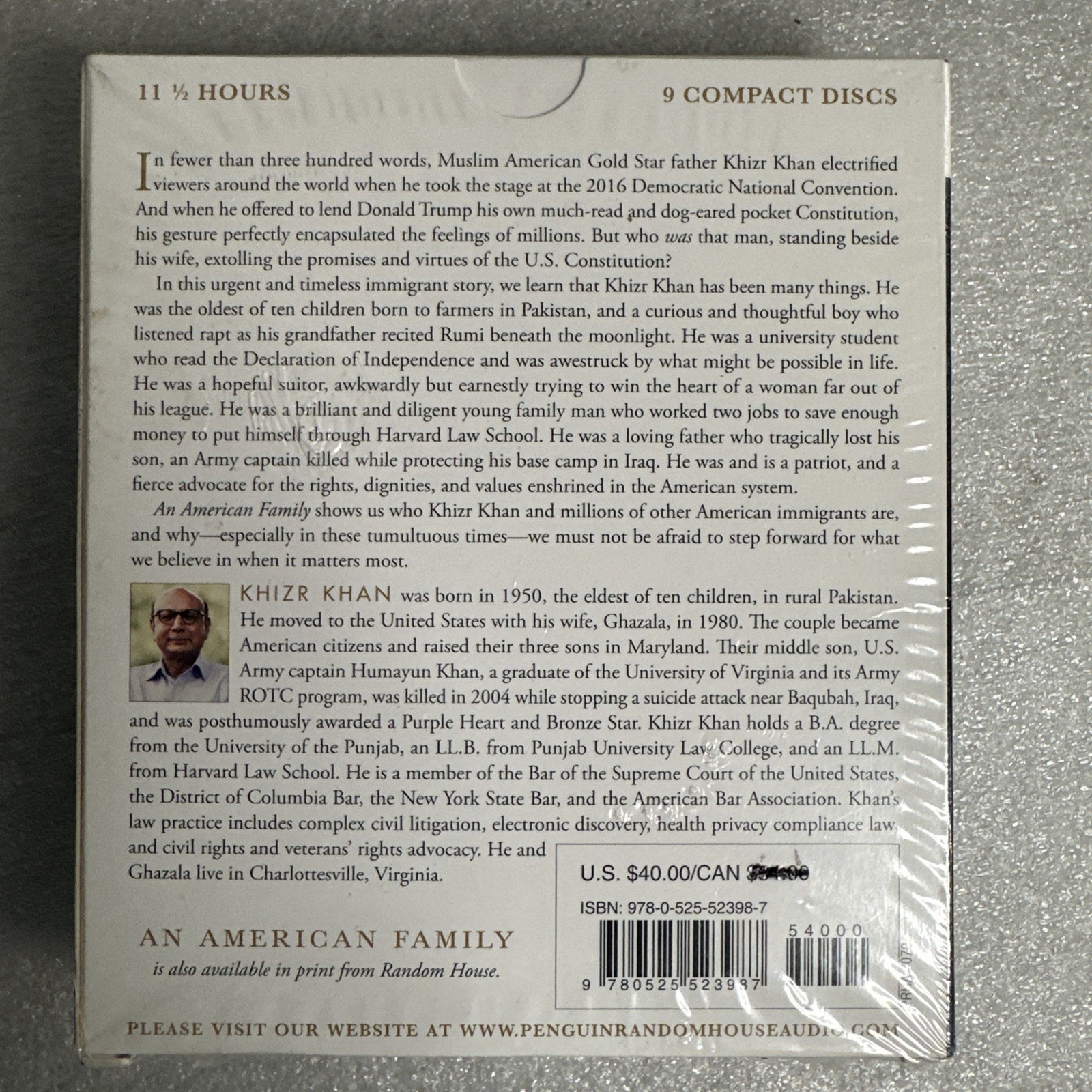 American Family A Memoir of Hope and Sacrifice Khizr Khan Audio CD Unabridged