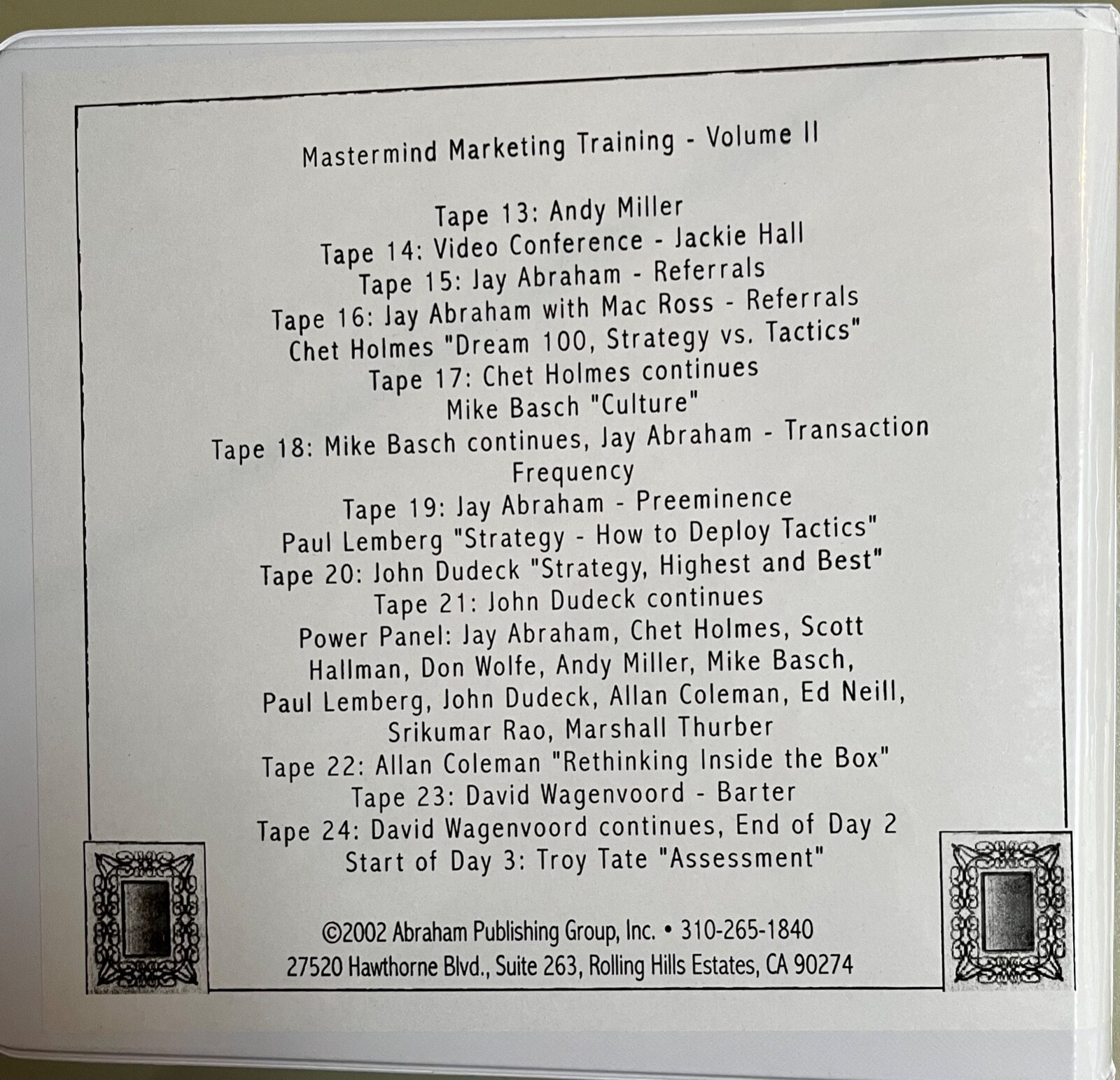 Mastermind Marketing Training Jay Abraham 2002 Vol 2 & 3 audiotapes