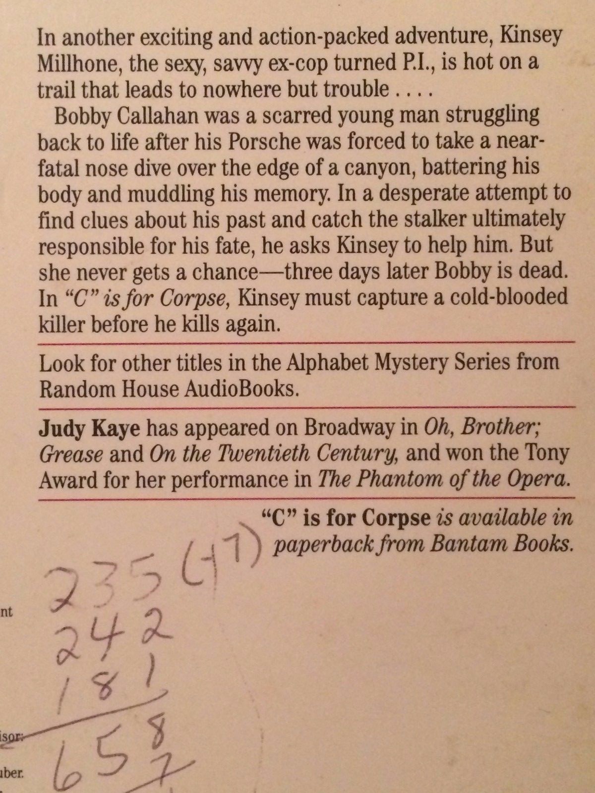 Kinsey Millhone Mystery C Is for Corpse Set Sue Grafton SUSPENSE 2 Tapes 3 Hours