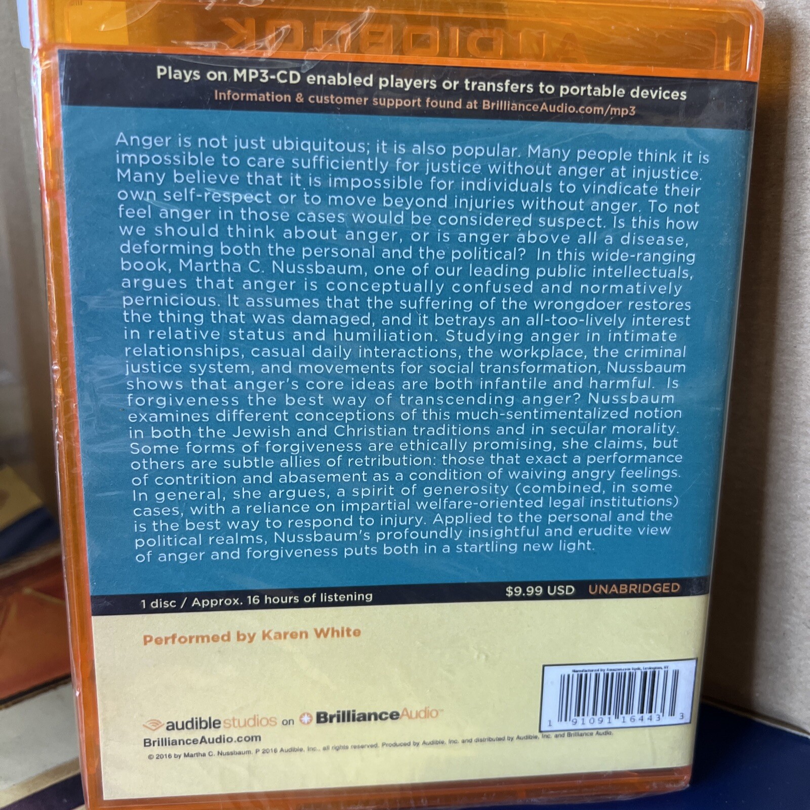 Anger and Forgiveness — Martha C Nussbaum, Audiobook MP3 CD Karen White NEW! BN