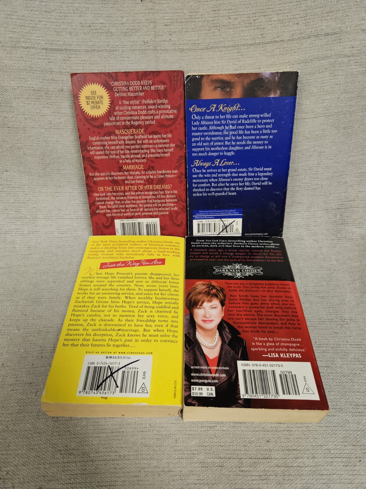 Christina Dodd 4 Book Lot — Scent Of Darkness, Once A Knight, The Runaway
