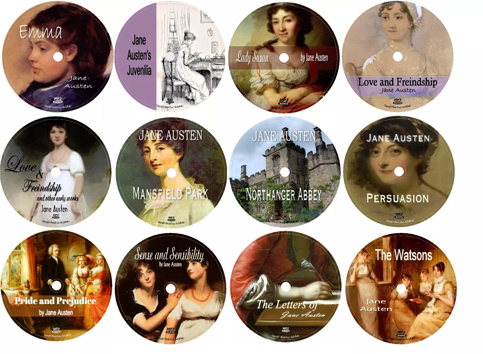 Jane Austen Audiobooks Emma Sense & Sensiblity in 12 MP3 Audio CDs