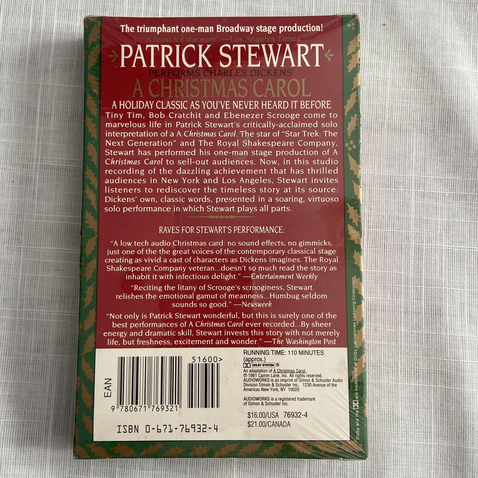 Patrick Stewart A Christmas Carol Audio Cassette Box Set Dickens Classic