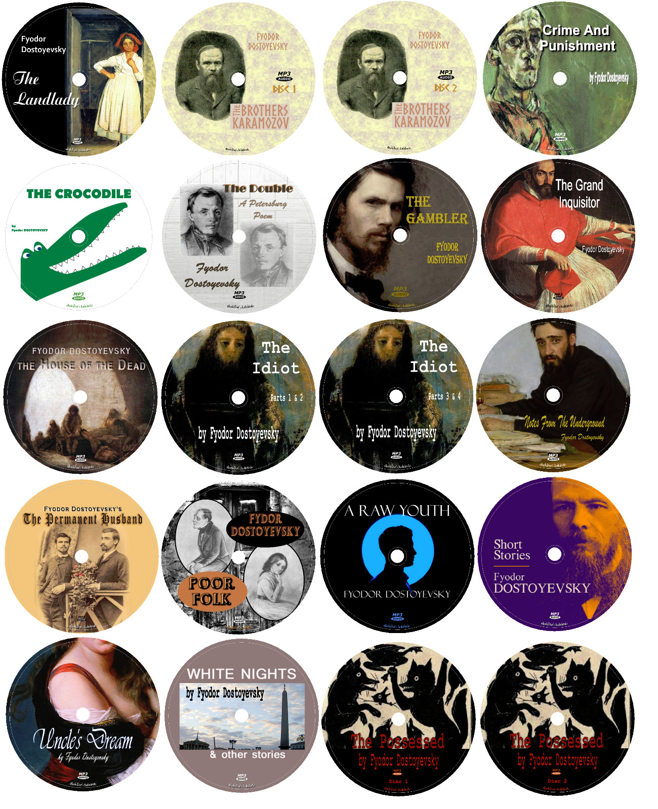 Fyodor Dostoyevsky 18 Classic Unabridged Audiobooks in 21 MP3 Audio CDs