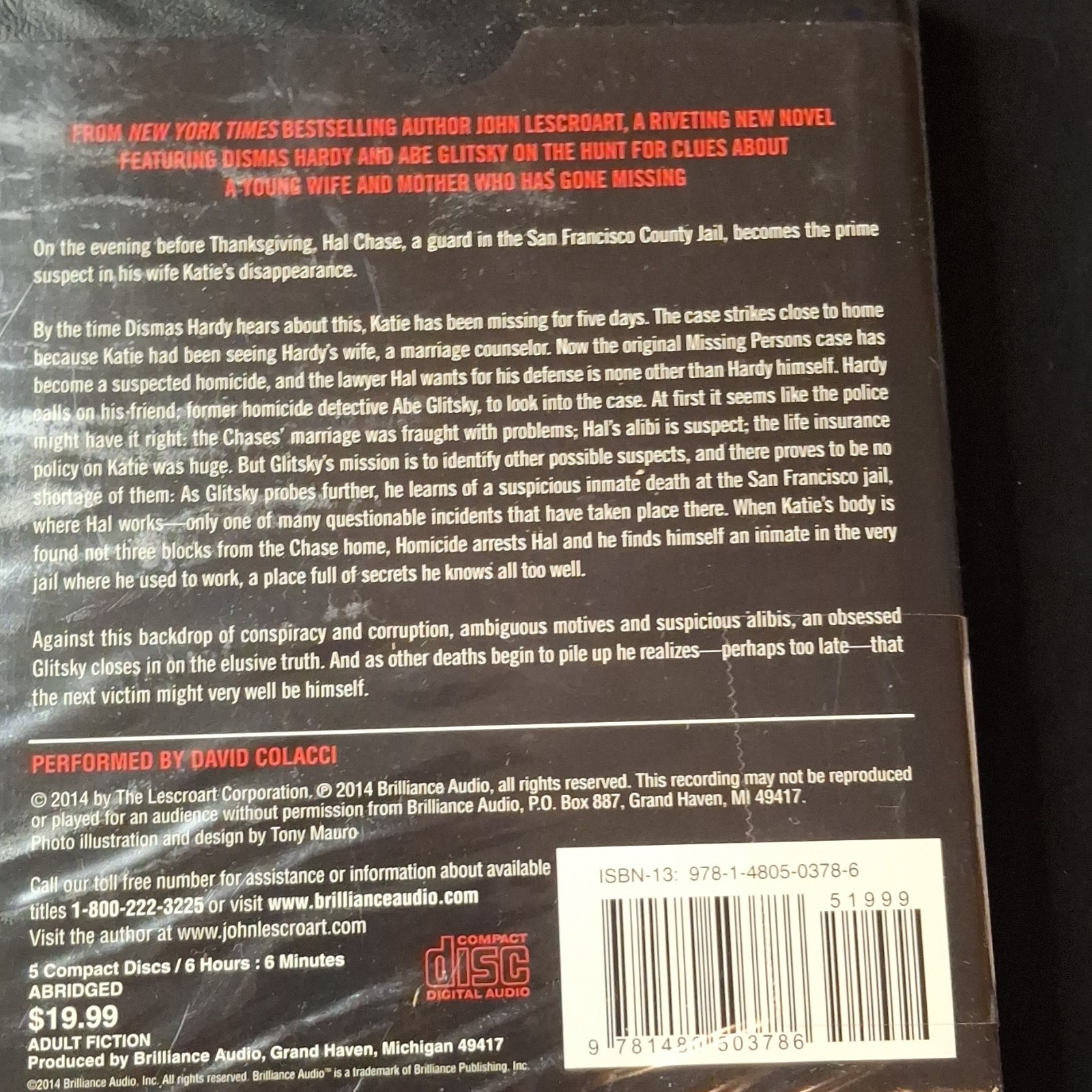 Brilliance Audio The Keeper John Lescroart Audiobook 5 CDs David Colacci