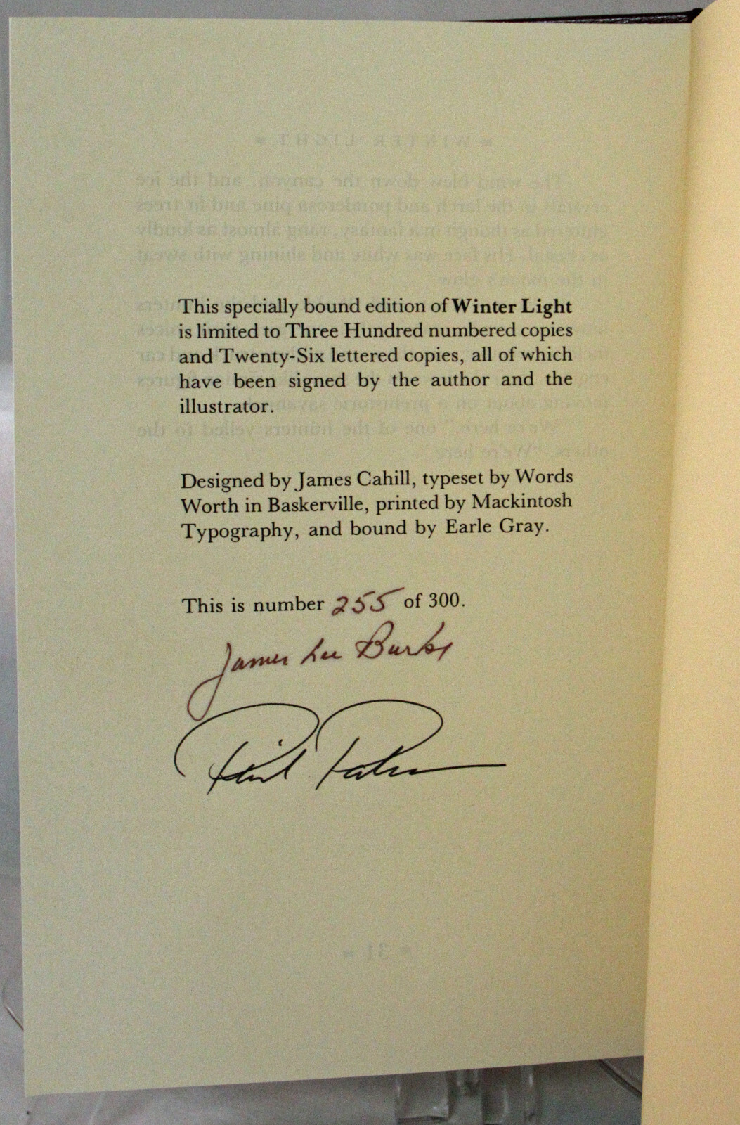 Winter Light by James Lee Burke — Signed -Limited Edition #255 of 300- Hardcover