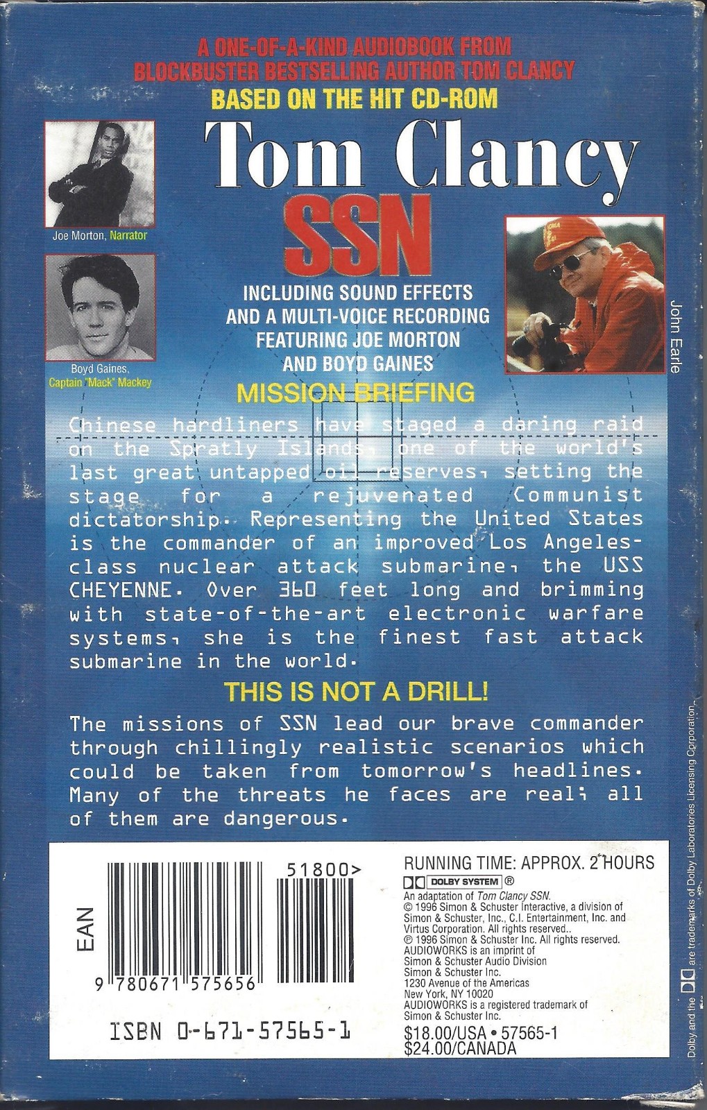 AUDIOBOOK — Tom Clancy — SSN — Read by Joe Morton & Boyd Gaines — 2 Cassettes
