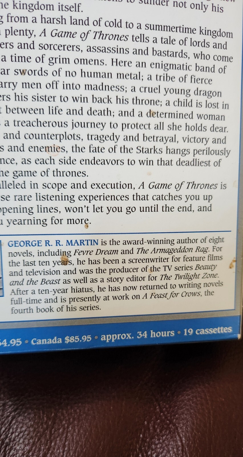 A GAME OF THRONES A SONG OF ICE AND FIRE Book One By George R R Martin Audiobook