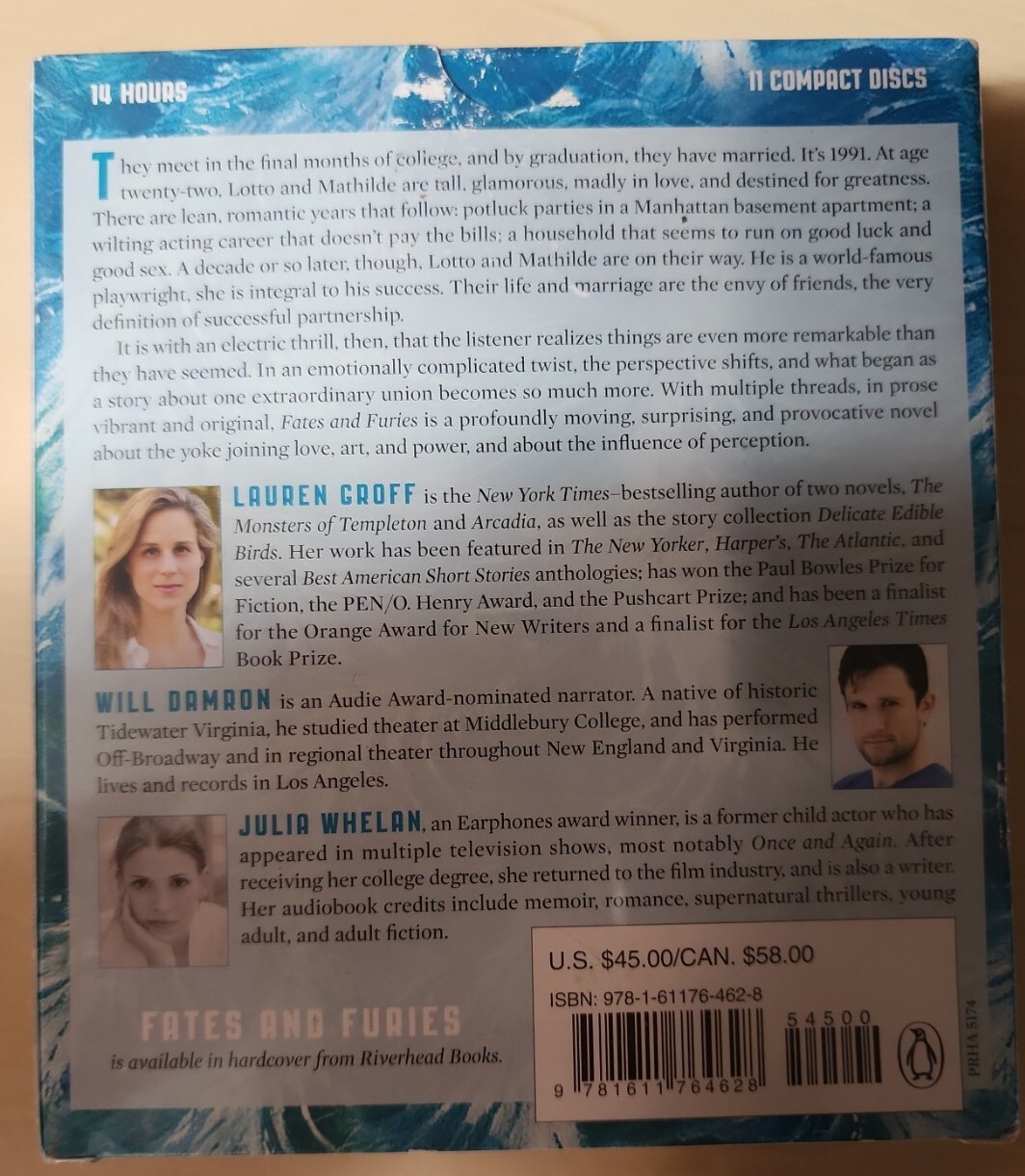 FATES & FURIES 11CD AUDIOBOOK BY LAUREN GROFF, READ BY WILL DAMRON, JULIA WHELAN