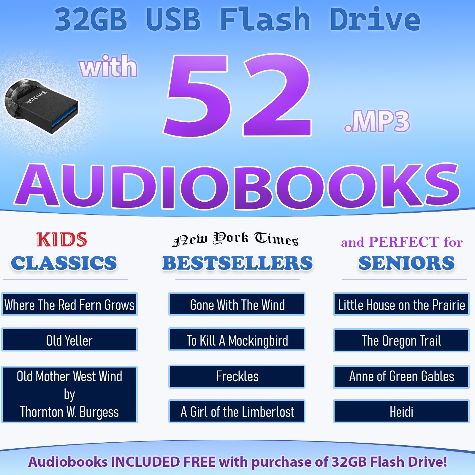 USB with 52 Audio Books (Audiobook Collection)