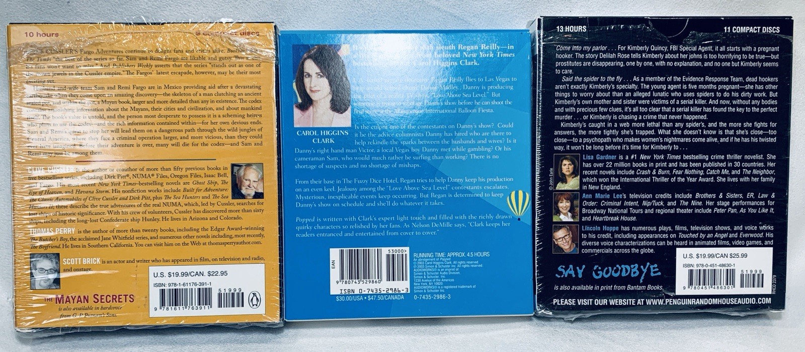 LOT CD Audio Books MAYAN SECRETS Culler POPPED Higgins Clark SAY GOODBYE Gardner